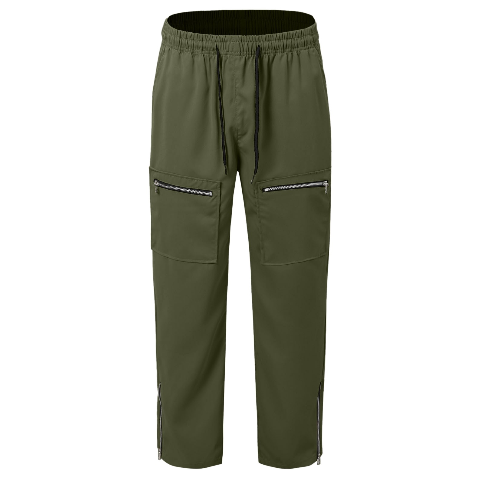 thumbnail image 4 of Pantalones de trabajo con cremallera en los bajos para hombre - Cargo de color liso - Poliéster, bolsillos grandes, tallas S-XXL, 4 of 6